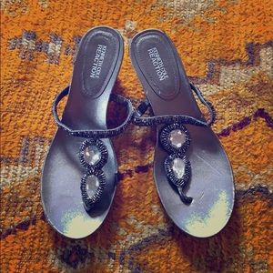 Jeweled thong wedge sandal